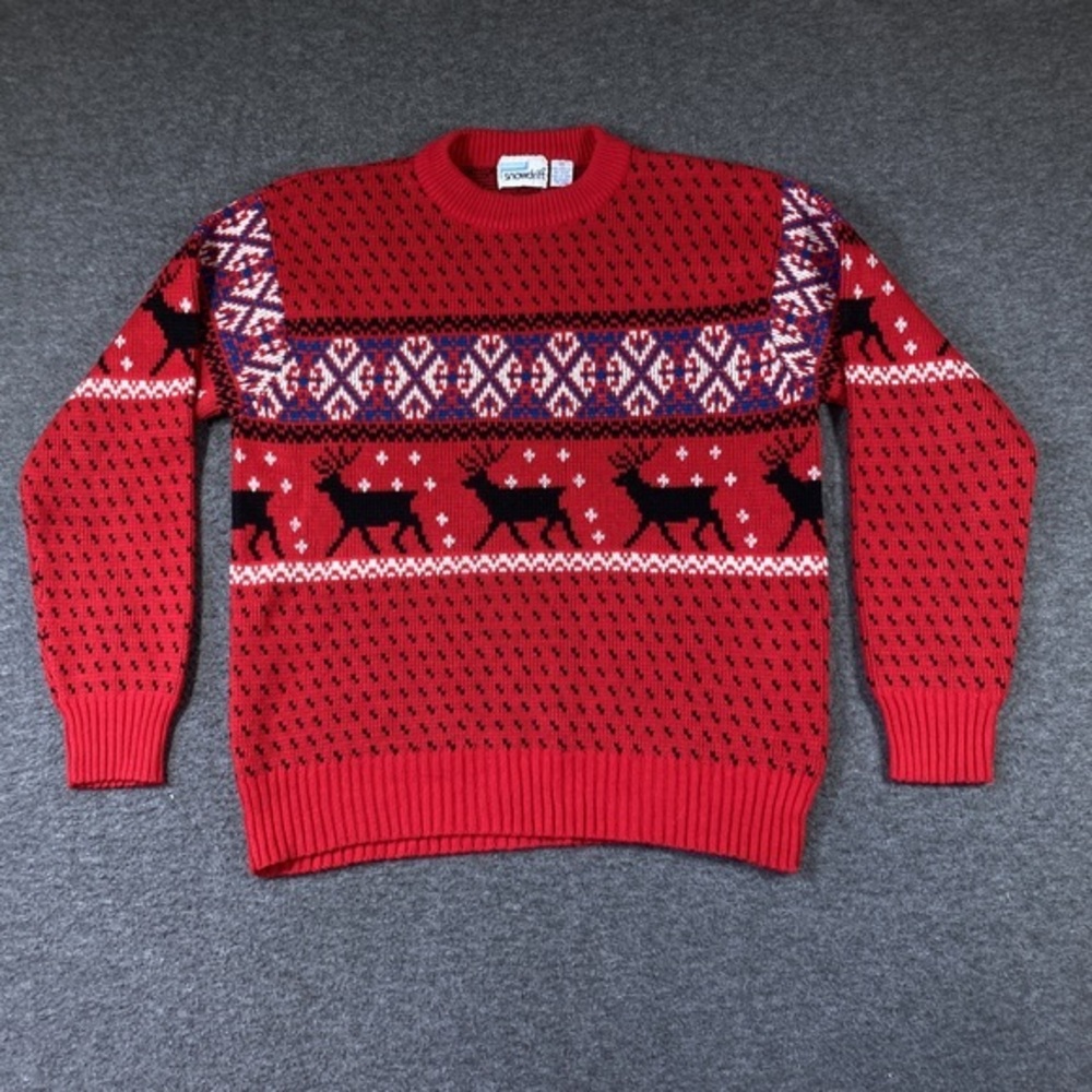 Vintage Snowdrift Sweater Womens Extra Large Red Christmas Reindeer Knit Holiday